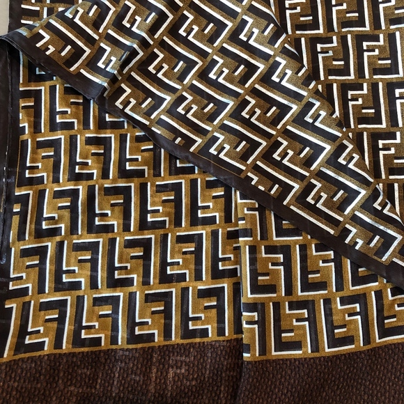 FENDI LADIES SIGNATURE FF ZUCCA PRINT 100% silk S - Picture 2 of 4